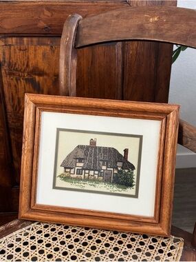 Cross My Heart Finished Cross stitch Brick and Timber Cottage House Framed